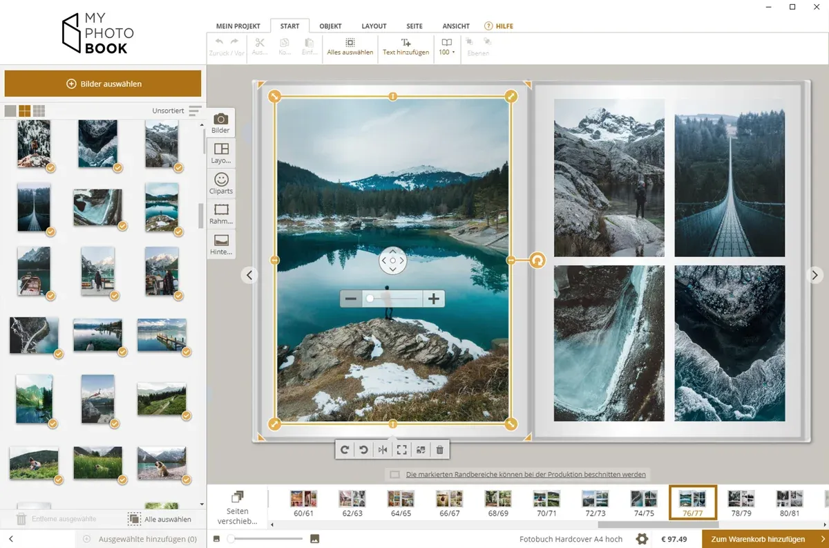 Designing a photo book in the software