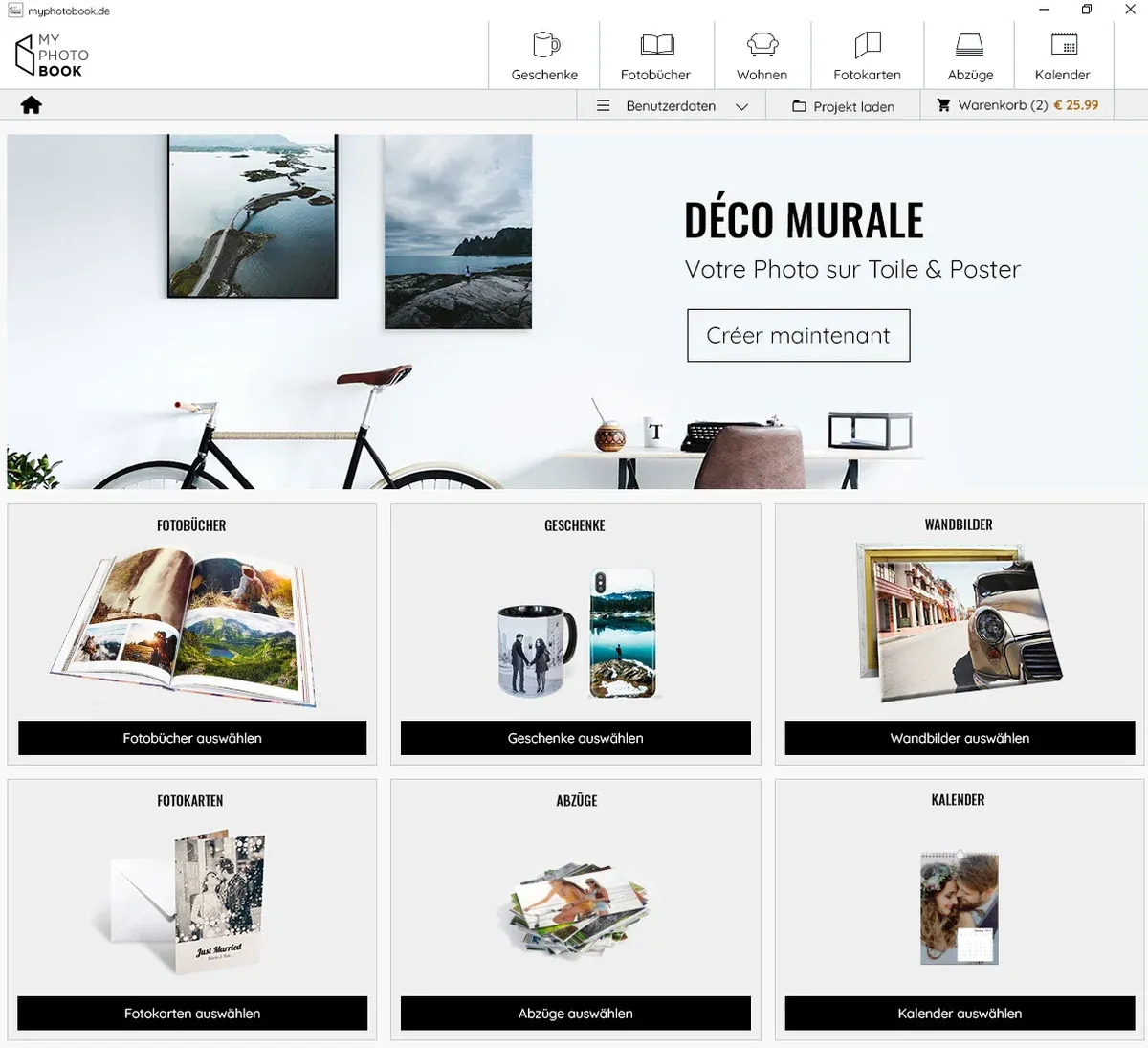 Sélection des produits photo dans le logiciel