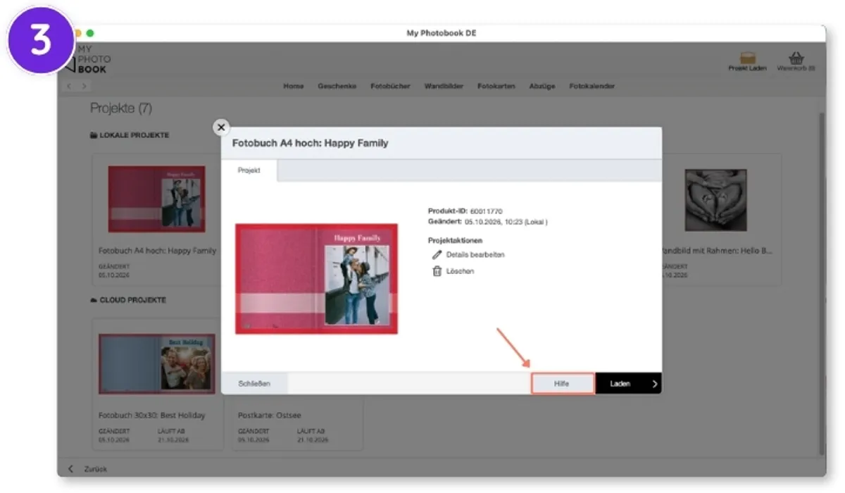 Klick auf den "Hilfe"-Button erfolgt in der Download Software